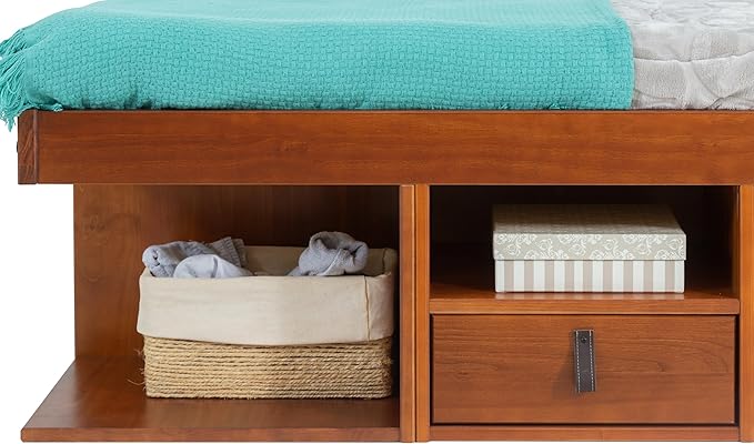 memomad Bali Storage Platform Bed with Drawers (King Size, Caramel Brown Wood)