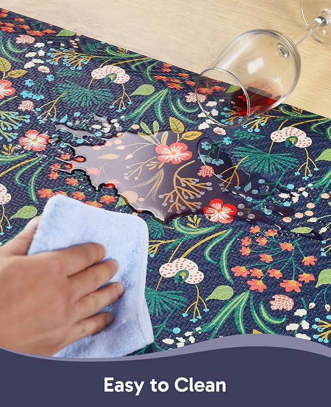 Ophanie Kitchen Mats for Floor, 3/4 inch Thick, 20x32 Anti Fatigue Cushioned Mat, Kitchen Rugs, Waterproof, Comfort Ergonomic Standing Mat for Office, Home, Sink, Blue Flower Non-Slip Ridged Bottom