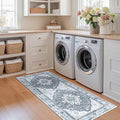 Area Rugs 2'x5' Washable Non-Slip, Floral Vintage Distress Print Pattern Medallion Carpet for Living Room Bedroom Dining Room, Light Gray Grey White