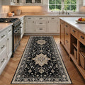 Area Rugs 3'x8' Washable Non-Slip, Floral Vintage Distress Print Pattern Medallion Carpet for Living Room Bedroom Dining Room, Black Brown Neutral Dark Tan