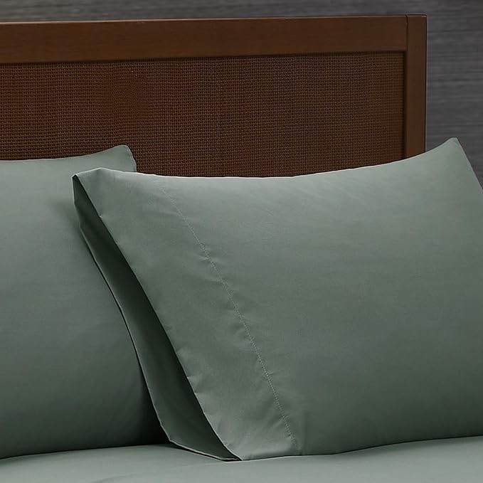 London Fog Garment Washed Solid Sheet Set Green Microfiber 3-Piece Twin Sheet Set, Solid Themed, Deep Pocket, Adult and Teen, Oeko-TEX Certified
