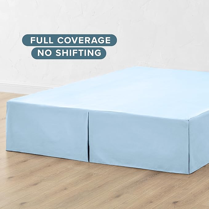 Bare Home Kids Twin Bed Skirt - 15-Inch Tailored Drop Easy Fit - Bed Skirt for Beds - Center & Corner Pleats (Twin, Light Blue)