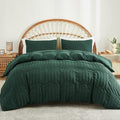 AveLom Dark Green Seersucker Duvet Cover Set King Size (104 x 90 inches), 3 Pieces (1 Duvet Cover + 2 Pillow Cases), Ultra Soft Washed Microfiber, Textured Duvet Cover with Zipper Closure, Corner Ties