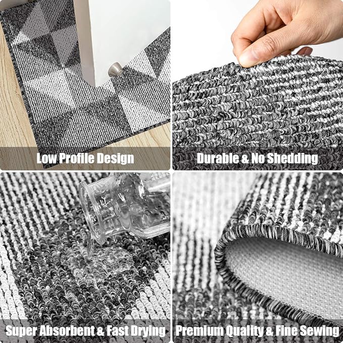 Indoor Doormat 32"x 48", Absorbent Front Back Door Mat Floor Mats, Rubber Backing Non Slip Door Mats Inside Mud Dirt Trapper Entrance Front Door Rug Carpet, Machine Washable Low Profile-Black Geome