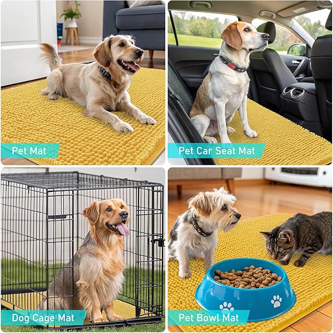 OLANLY Dog Door Mat for Muddy Paws 59x35, Absorbs Moisture and Dirt, Absorbent Non-Slip Washable Doormat, Quick Dry Chenille Mud Mat for Dogs, Entry Indoor Entryway Carpet for Inside Floor, Yellow