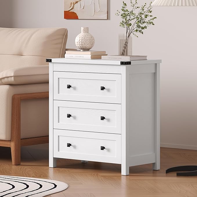 3-Drawer Dresser, Small Wooden Chest of Drawers with Metal Knobs, Water-Resistant Top, Storage Organizer with Anti-Tip Kit for Bedroom, Nursery, Living Room