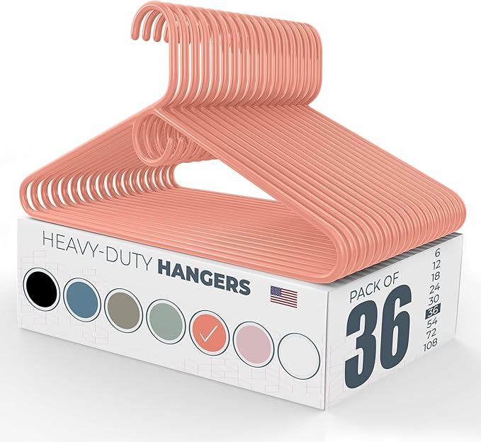 Neaties Heavy Duty Clothes Hangers 36 Pack – Made in The USA – 8lb Capacity Plastic Hangers for Adult Clothing – Durable for Pants, Coats, Jackets, or Jeans – Peach