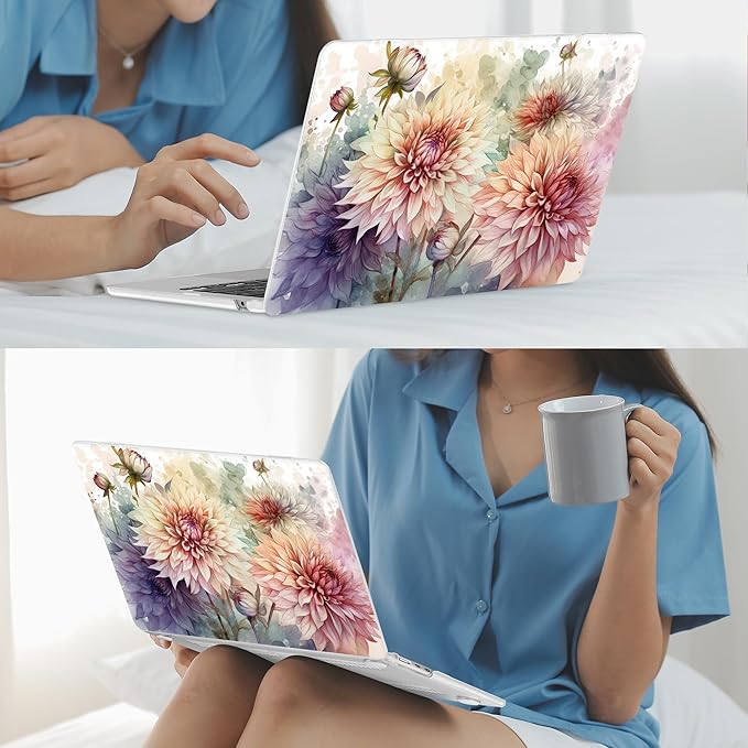 Mektron for 2025 M4 MacBook Air 13.6 Inch A3240 Case Fits 2023 A2681 M2 2024 A3113 M3 Chip with Liquid Retina Display, Printed Plastic Hard Shell Cover for MacBook Air 13.6", Watercolor Dahlias