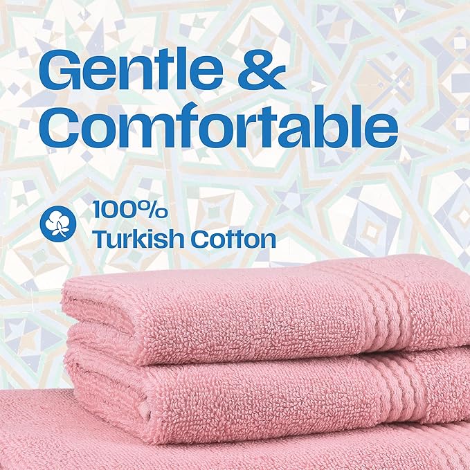 East'N Blue Lara Premium Bath Towel Set 6 Piece - Soft & Highly Absorbent Bathroom Towel Set, 100% Luxury Turkish Cotton, Flannel Bath Towels, 1 Bath Towel, 1 Hand Towel, 4 Washcloths - Rose