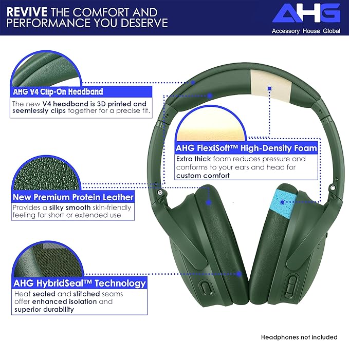 Replacement QC Ear Pad and Headband Pad Kit Cushion. Compatible with Bose QuietComfort 2023 QC45 QCSE QC35 II Noise Cancelling Headphones (Cypress Green). Easy DIY Fit