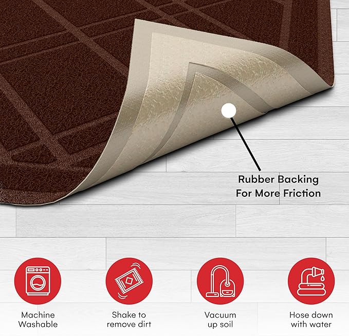 SlipToGrip Universal Door Mat, Plaid Design - Brown, 42 x 35 - Anti Slip, Durable and Washable, Outdoor and Indoor Floor Welcome Mat - Patio, Front Door, Dust Absorbent
