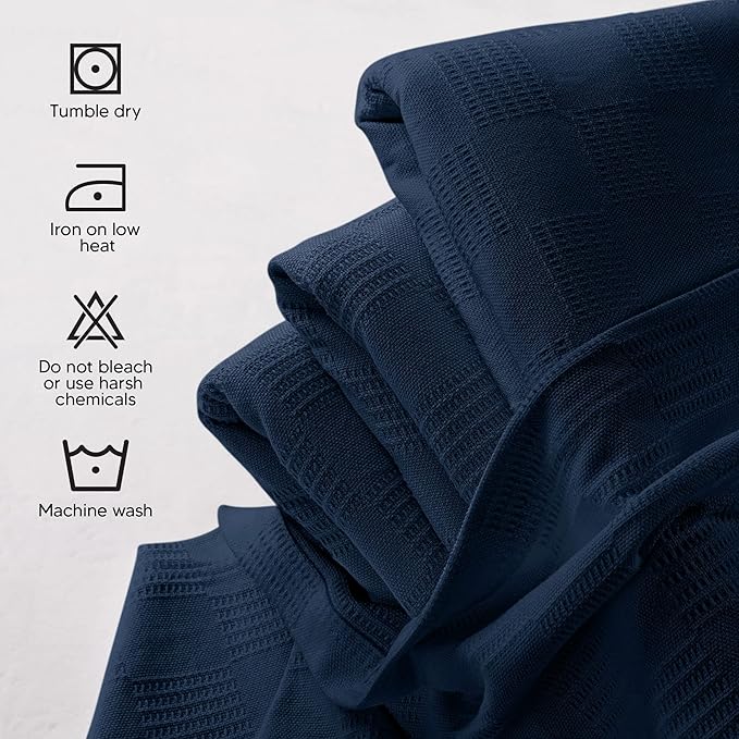 Utopia Bedding Navy 100% Cotton Blanket [Twin Size - 90x72 Inch] 350GSM Lightweight, Soft and Breathable Thermal Blanket for All Seasons