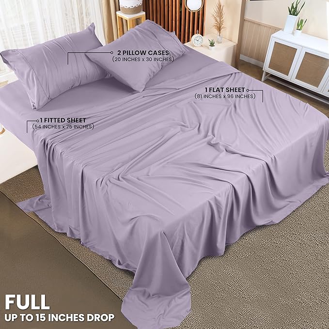 Utopia Bedding Full Sheet Set – 4 Piece Bed Sheets for Full Size Bed, Soft and Breathable Microfiber, Includes 1 Fitted Sheet, 1 Flat Sheet and 2 Pillowcases (Lavender)
