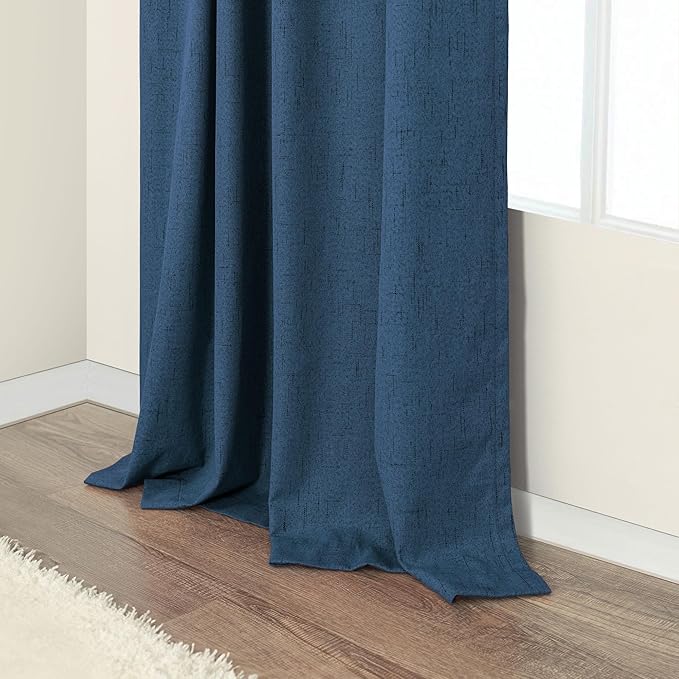 Navy Blue Curtains for Living Room 102 Inch Long 100 Percent Blackout Linen Look Viral Window Curtains for Bedroom Black Out Drapes for Nursery Bedroom Dorm 52x102 Length 2 Panels Midnight Royal Blue