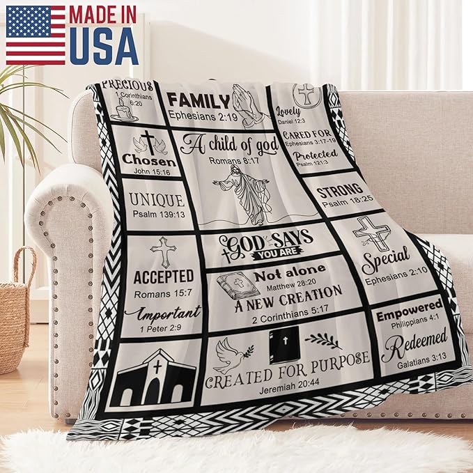 Bible Verse Christian Gift Blanket 40"x50", Inspirational Faith Throw for Believers, I Am a Child of God Blanket,Baptism Spiritual Gifts for Catholic Men Women