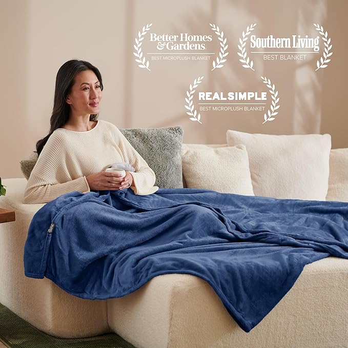 Bare Home Fleece Blanket - King Size - Ultra-Soft Lightweight for Bed, Sofa, and Couch - Luxury Microplush - Cozy Warm Blanket (King, Dark Blue)