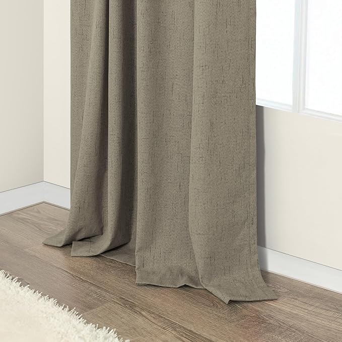 Pitalk Taupe Blackout Curtains 84 Inches Long for Bedroom 2 Panel Burg Linen Textured Room Darkening Drapes Thermal Insulated Dark Brown Curtains for Living Room Window Modern Farmhouse 84 Inch Length