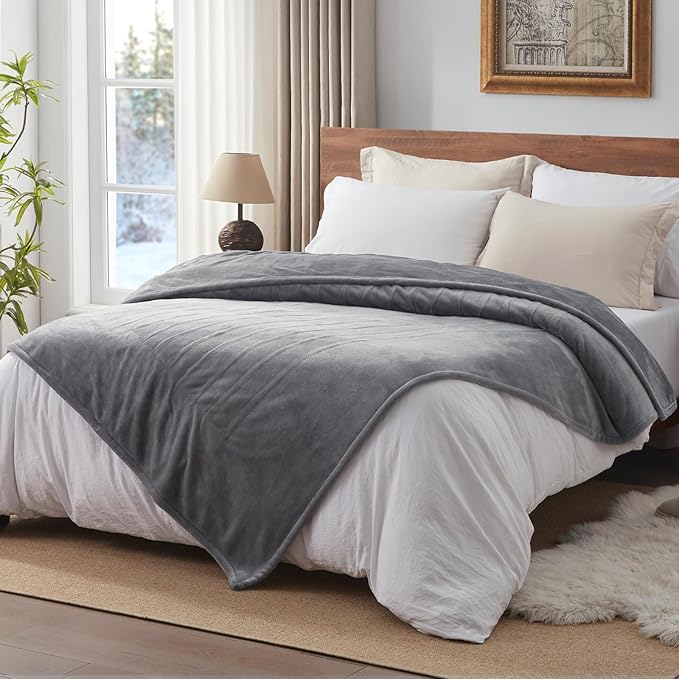 Westinghouse Heated Blanket Queen Size, Electric Heating Blanket with 10 Heating Levels, 1-12 Hours Auto Shut Off, Fast Heating Warming Blanket, Machine Washable (Queen,84x90 Inches,Light Grey)