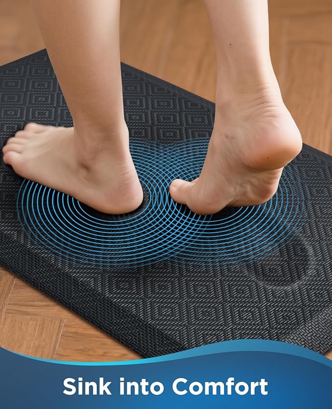 Ophanie Kitchen Mats for Floor, 3/4 Inch Thick Kitchen Rugs, 24'' x 70'' Anti Fatigue Standing Cushioned Mat, Waterproof,Comfort Ergonomic Mat for Office, Home, Sink, Black Non-Slip Bottom