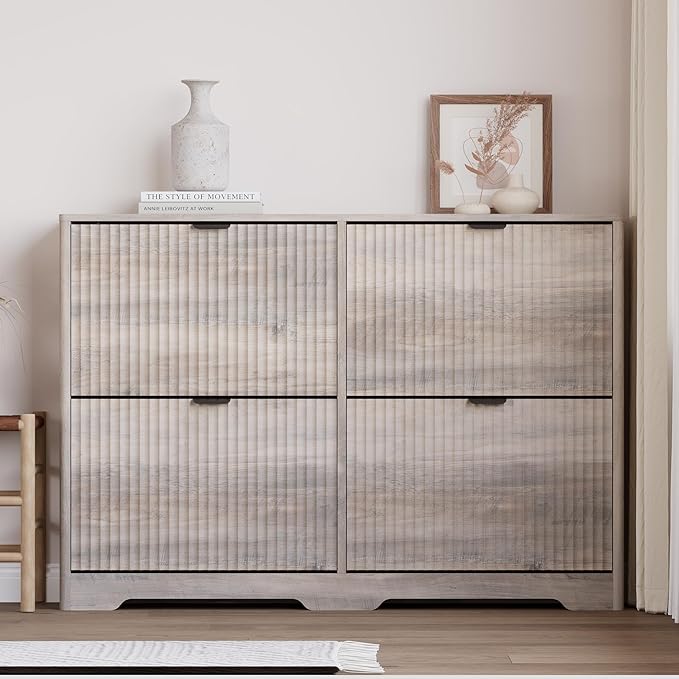 Large Shoe Cabinet for Entryway, Shoe Rack Cabinet with 4 Flip Drawer and Adjustable Shelves for Small Apartment, Foyer