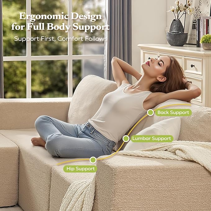 106" 3-Seater Sofa, Cloud Modular Sofa with Certified Foam, Upholstered Floor Sofa with Deep Seat, Upholstered Sofa for Bedroom Living Room, No Assembly Required (Teddy Boucle, Camel)