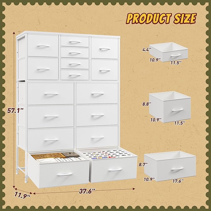 57“H Dresser for Bedroom with Multiple Drawers,Dressers & Chests of Drawers for Bedroom,Large White Dresser, Sturdy Metal Frame & Wood Top,Entryway, Hallway