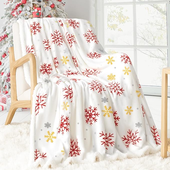 Touchat Christmas Throw Blanket, Fuzzy Fluffy Soft Cozy Blanket, Fleece Flannel Plush Microfiber Blanket for Couch Bed Sofa (50" X 60",White Snowflake)