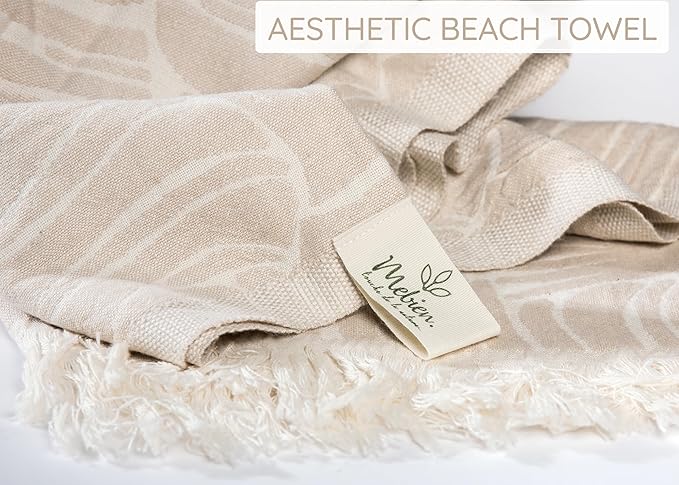 Premium Turkish Beach Towel – 100% Cotton, Quick Dry, Sand Free, Oversized 35” X 67” Oversized Beach Towels – Ideal For Travel, Pool, Beach Accessories Must Haves - Beige Fish Design