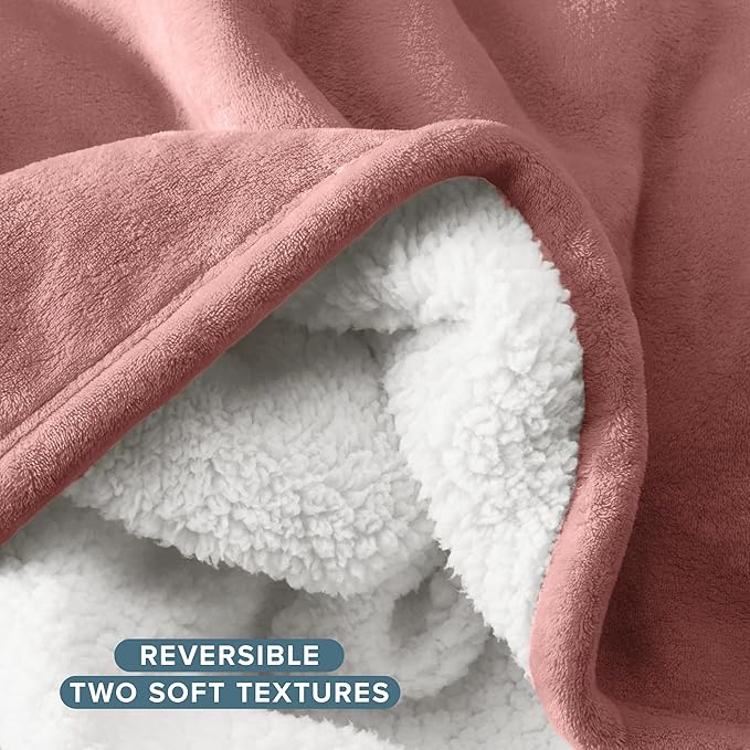 Bare Home Sherpa Fleece Blanket - Full/Queen Size - Blanket for Bed, Sofa, and Couch - Warm & Lightweight - Fluffy & Soft - Reversible (Full/Queen, Old Rose)
