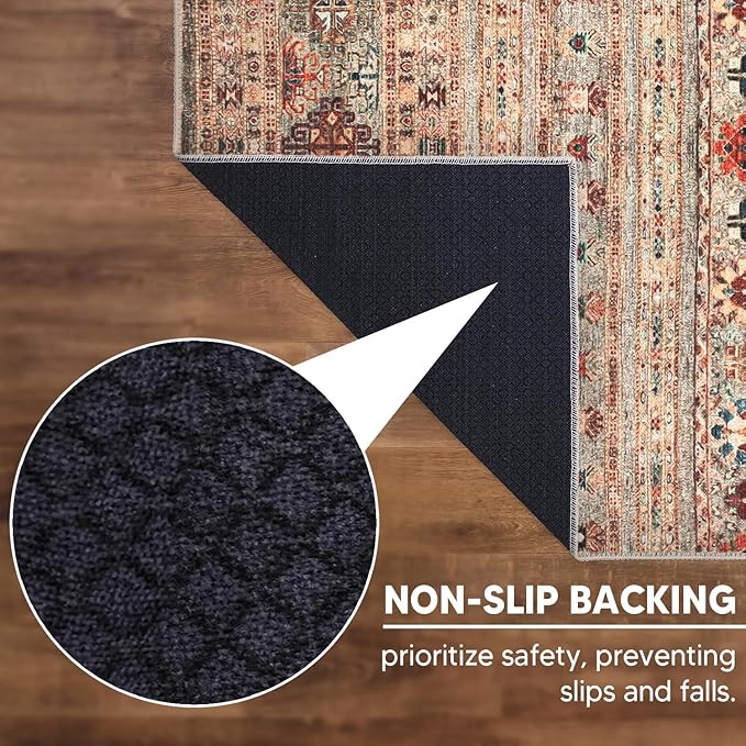 Keen Home Design 10x14 Rug - Machine Washable Area Rug with Non-Slip Backing, Ideal for Living Room, Dining Room, Bedroom - Vintage, Easy Clean, Durable, Low Pile Rug - (9'7" x 14')