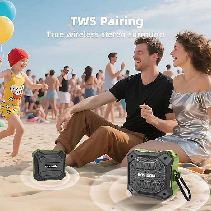 Portable Bluetooth Speaker with IPX7 Waterproofing and Shockproofing, TWS Stereo Pairing and Hands-Free Calling, 12H Playtime, Small Wireless Speaker for Outdoor Scenarios Travel Beach Shower