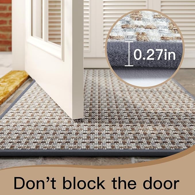 Door Mat 17"x30",Door Mat Indoor Entrance Dirt Resistant and Absorbent Non-Slip Rubber Backing Front Door Mats Washable Low-Profile Indoor Mats for Entryway, Inside Entrance Easy Clean Gray