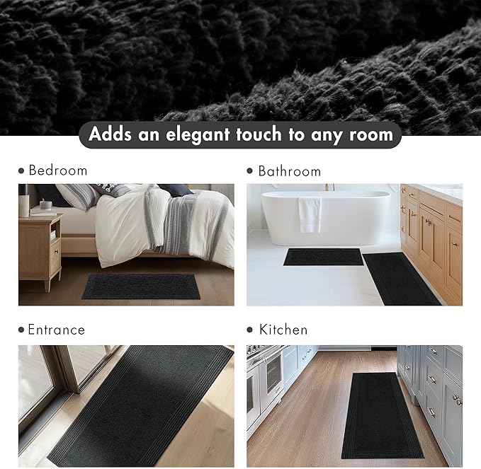 Madison Park Splendor Reversible 100% Cotton Tufted Bathroom Rug-3000 GSM Hotel Quality Luxurious Plush Medium Pile Bath Mat Absorbent, Quick Dry, Shower Room Décor, 20x30 Black