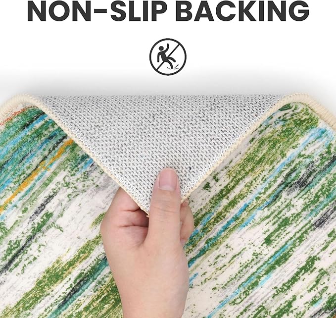 2x6 Modern Abstract Runner Rug for Hallway, Green Grey Multi Super Soft Hallway Decor Kitchen Rugs with Non-Slip, Non-Shedding Washable Rug for Entryway Bedroom Laundry Indoor