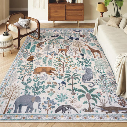OJIA Jungle 8x10 Area Rugs for Living Room Bedroom Large Washable Rugs, Thin Modern Nursery Rug Non-Shedding Kids Playroom Rug Stain Resistant Large Carpet Neutral Rugs for Kids Room Dining