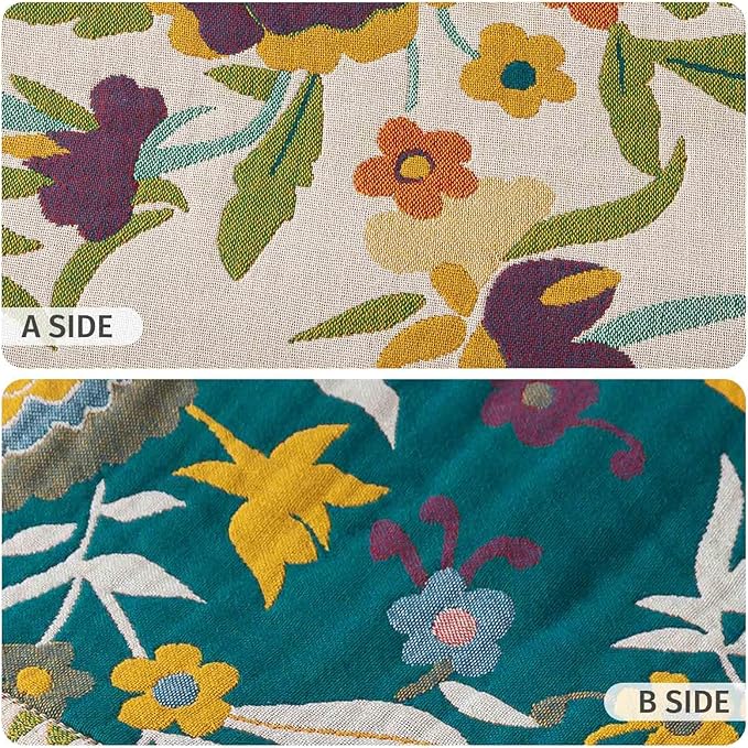 Qidordour Boho Throw Blanket, 80"x90" Muslin Blankets, 100% Organic Cotton Blanket for Couch Sofa, Lightweight Quilt, All Season Bed Throw, Farmhouse Home Decor, C-Phoenix Floral