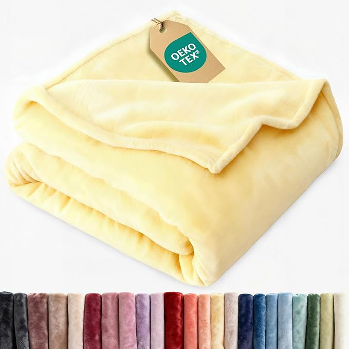 Ultra Soft Fleece Blanket Queen Size - Flannel Fleece Luxury Queen Blanket - Lightweight for Couch Bed Chair - Thick, Warm & Breathable - All Season Cozy Fuzzy, Anti-Static Microplush Bedding, Yellow