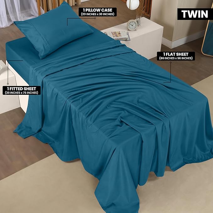 Utopia Bedding Twin Sheet Set – 3 Piece Bed Sheets for Twin Size Bed, Soft and Breathable Microfiber, Includes 1 Fitted Sheet, 1 Flat Sheet and 1 Pillowcase (Denim Blue)