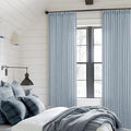 Dusty Blue Linen Pinch Pleated Curtains 108 Inches Long 2 Panels for Living Room Bedroom Light Filtering Drapes 108 Inch Length Sky Grey Blue Semi Sheer Memory Shape Trained Ceiling Floor Curtain