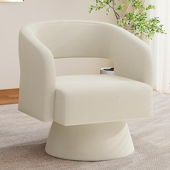 Swivel Accent Chair, Modern Comfy Chenille Barrel Chairs, Oversized Upholstered Round Arm Chair for Living Room, Bedroom, Reading Room, Beige, 1 PCS