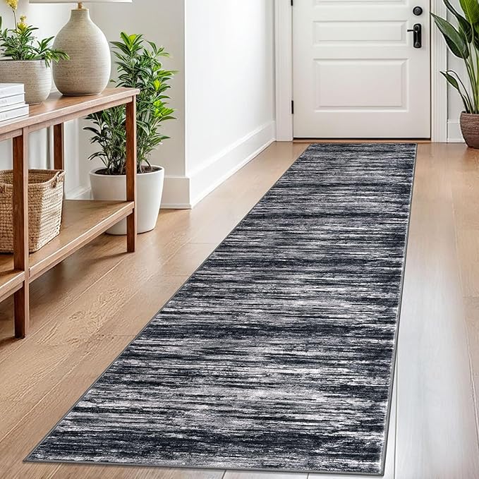 2x8 Modern Abstract Runner Rug for Hallways, Black Super Soft Hallway Decor Kitchen Rugs with Non-Slip, Non-Shedding Washable Rug for Entryway Bedroom Indoor