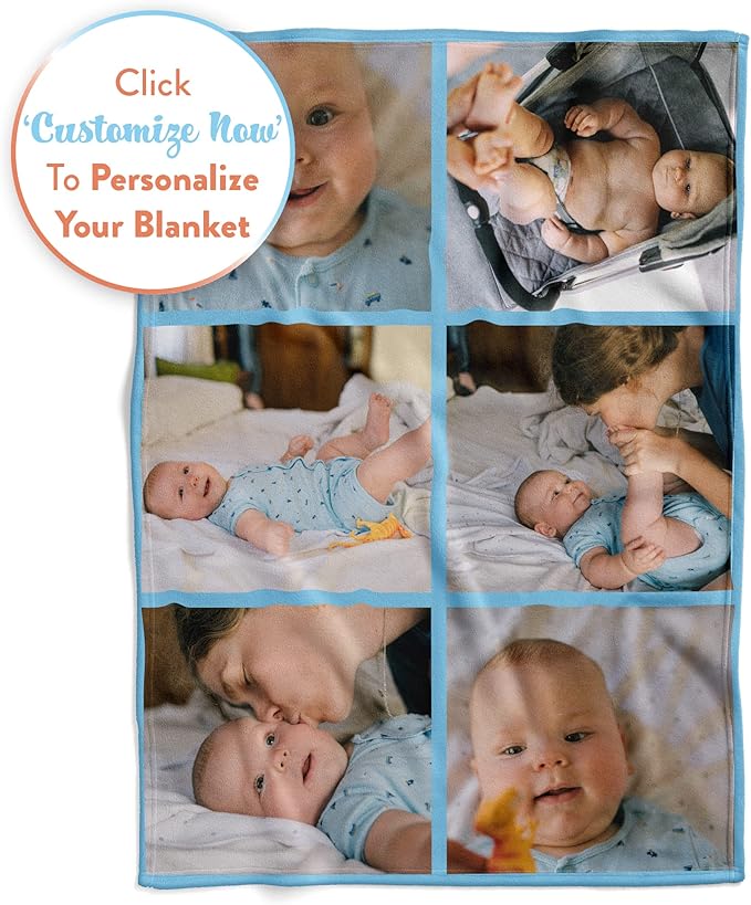 Ships Next Day, Custom Blanket with Picture - Printed in USA, Personalized Photo Blanket 6-Pic(Fleece – 96x120)