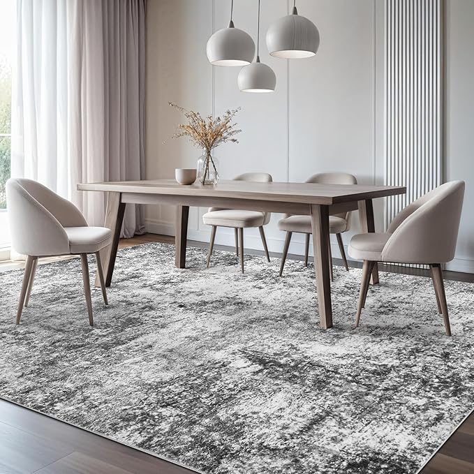 Area Rug Living Room Rugs - 10x12 Washable Large Soft Indoor Neutral Modern Abstract Low Pile Rug Carpet for Bedroom Dining Room Farmhouse Home Office - Grey