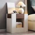 OKD 24'' Modern Nightstands Set of 2, Large Wooden End Table with Charging Station & Drawer & Storage Shelf, Rustic Square Bedside Table for Bedroom, Living Room, Wood Thick Design,Antique White