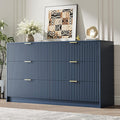 6 Drawer Dresser for Bedroom, 55" Wide Modern Chest of Drawers with Gold Metal Handles, Fluted Wood TV Stand for Living Room, Hallway(Navy Blue)