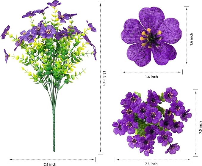 HyeFlora Artificial Flowers for Outdoor Indoor Garden Home Decoration, Faux Flower Daisy with Eucalyptus Leaves Fake Plants Greenery Boxwood Porch Patio, 12 Bundles (Purple 2)