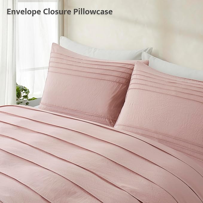 Oli Anderson Misty Rose Duvet Cover King Size - Pleated King Duvet Cover, 3PCS Soft and Breathable Textured Bedding Set with Zipper Closure(Misty Rose,104"x90")