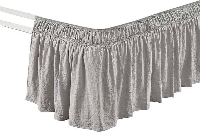 Lush Decor Ruched Ruffle Elastic Easy Wrap Around Bed Skirt Single Queen/King/Cal King Light Gray - Queen Bed Skirt - Dust Ruffle - Gray Bedskirts