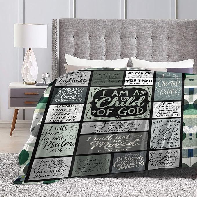 Christian Throw Blanket for Couch, Inspirational Gift for Women, Soft Plush Flannel Blanket, 50"x 60" Thoughts and Prayers Blankets for Bedroom Sofa Living Room Christmas Halloween Decoration