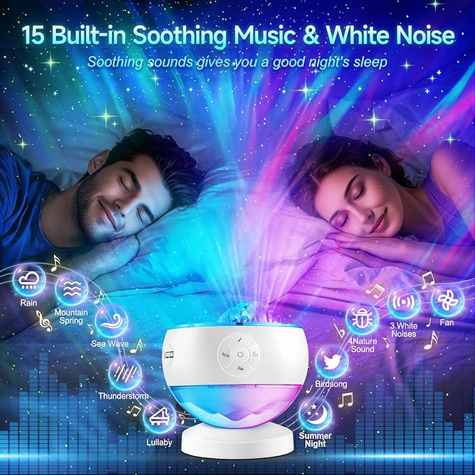 Northern Galaxy Light Aurora Projector with 300+ Light Effects, LED Star Projector for Bedroom Nebula Lamp, Remote Control, 15 White Noises, Bluetooth Speaker Gifts for Kids Adults